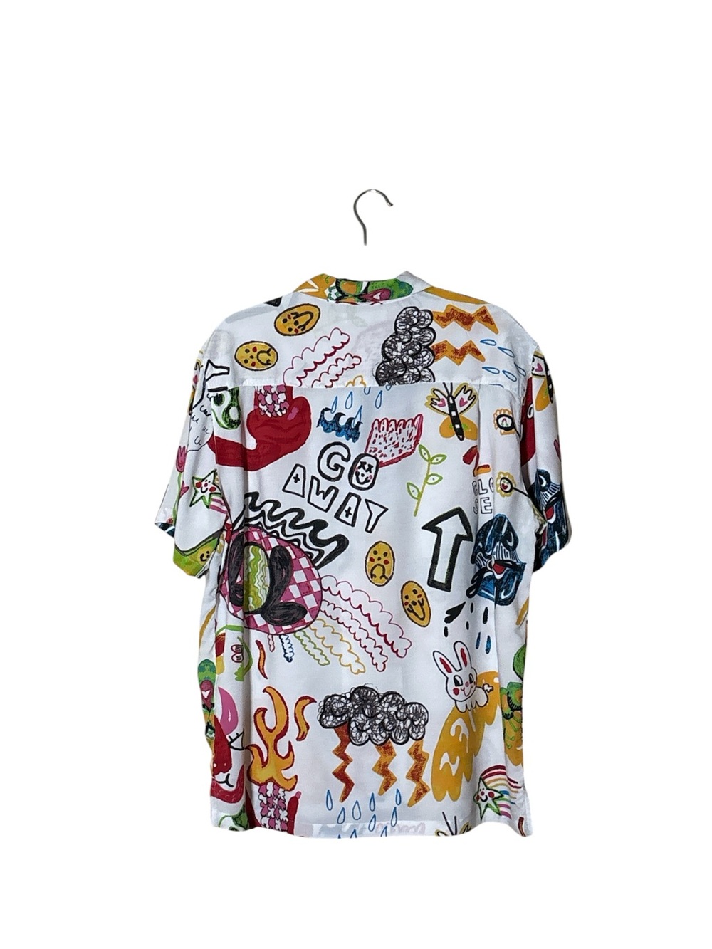 Urban Outfitters White Multicolor Graphic Short-Sleeve Button-Down Shirt,Medium - Picture 3 of 9
